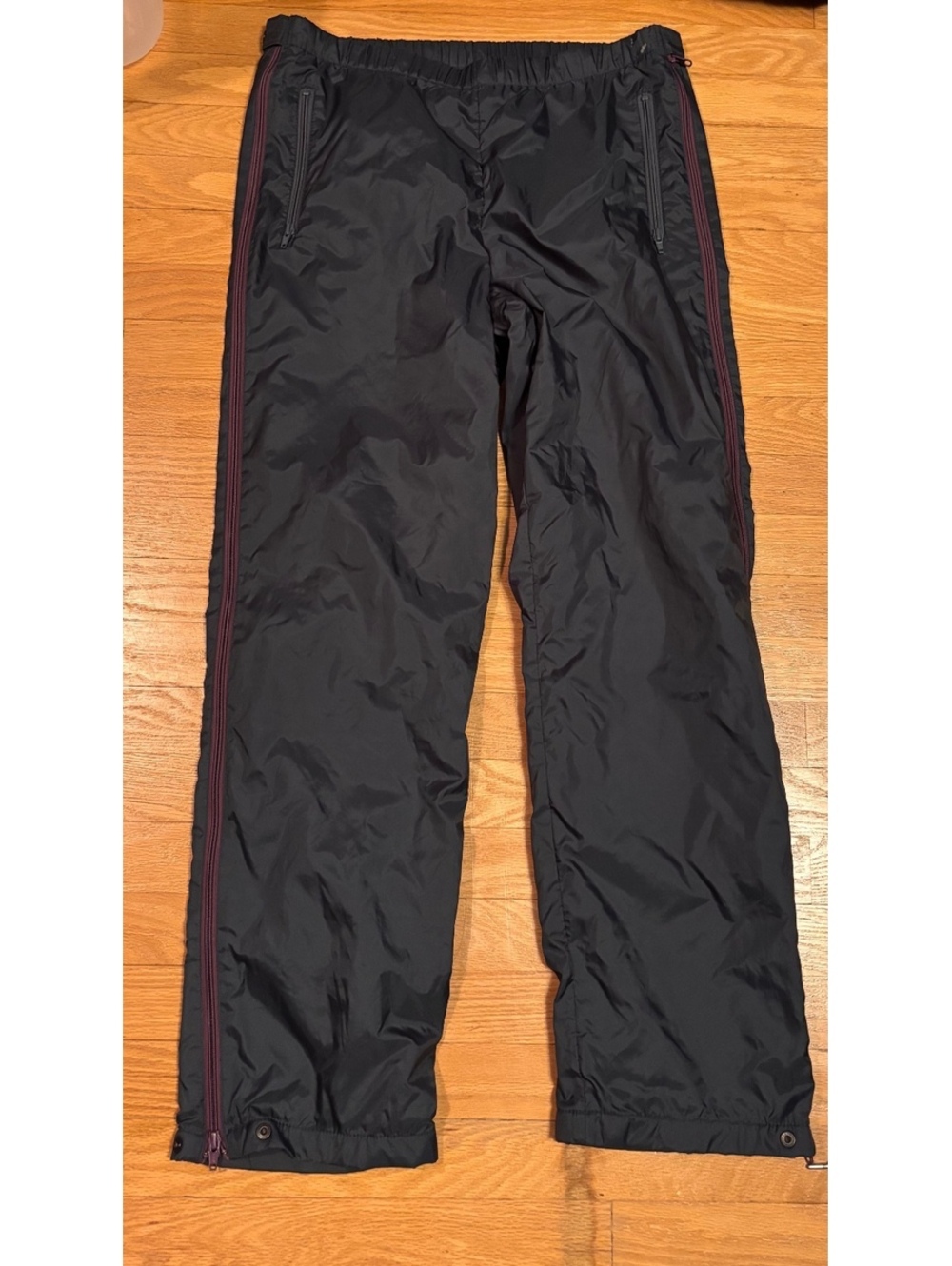 Adidas Vintage Black Nylon Track Pants with Side Zippers and